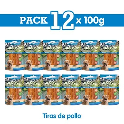 Pack 12 Snacks Tiras de pollo 100 g