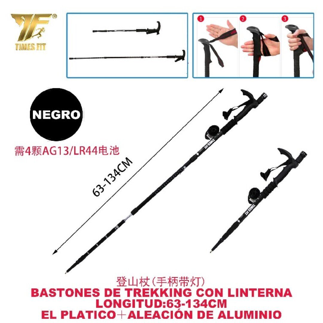 BASTONES DE TREKKING NEGRO 63-134CM CON LINTERNA
