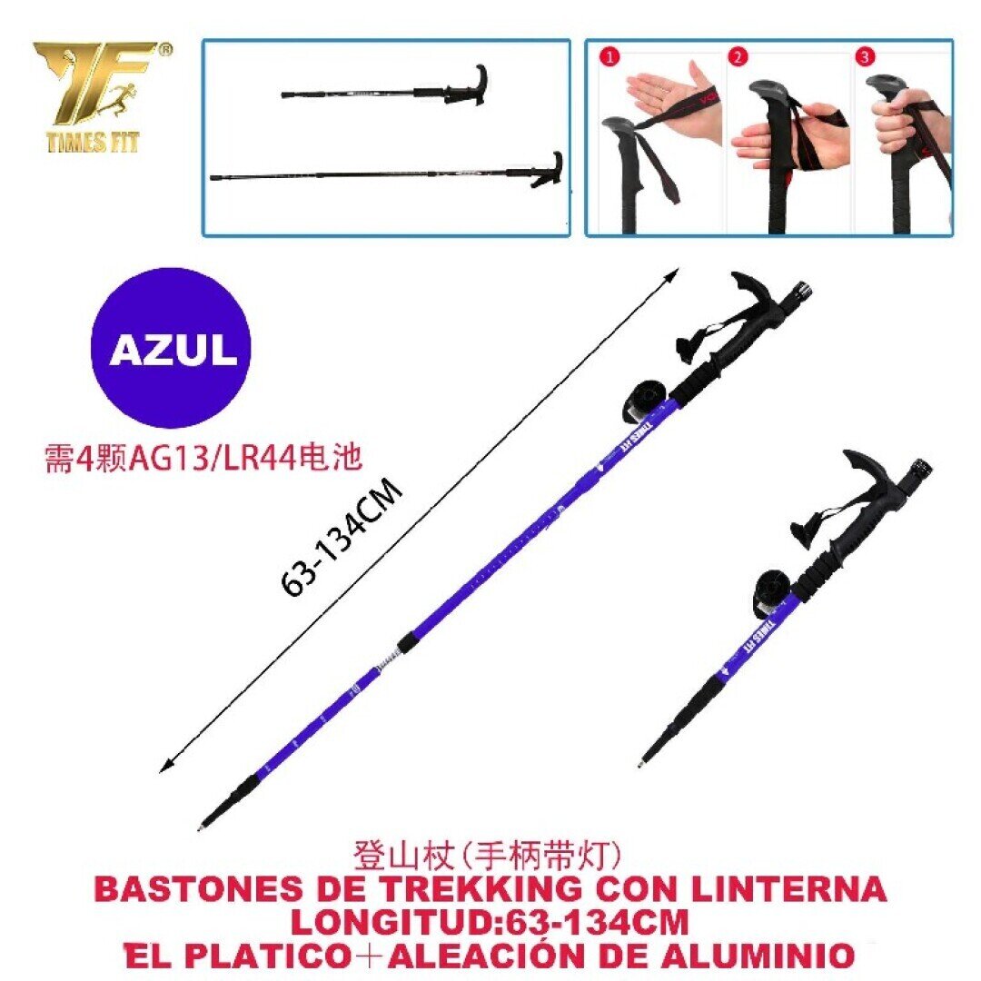 BASTONES DE TREKKING AZUL 63-134CM CON LINTERNA