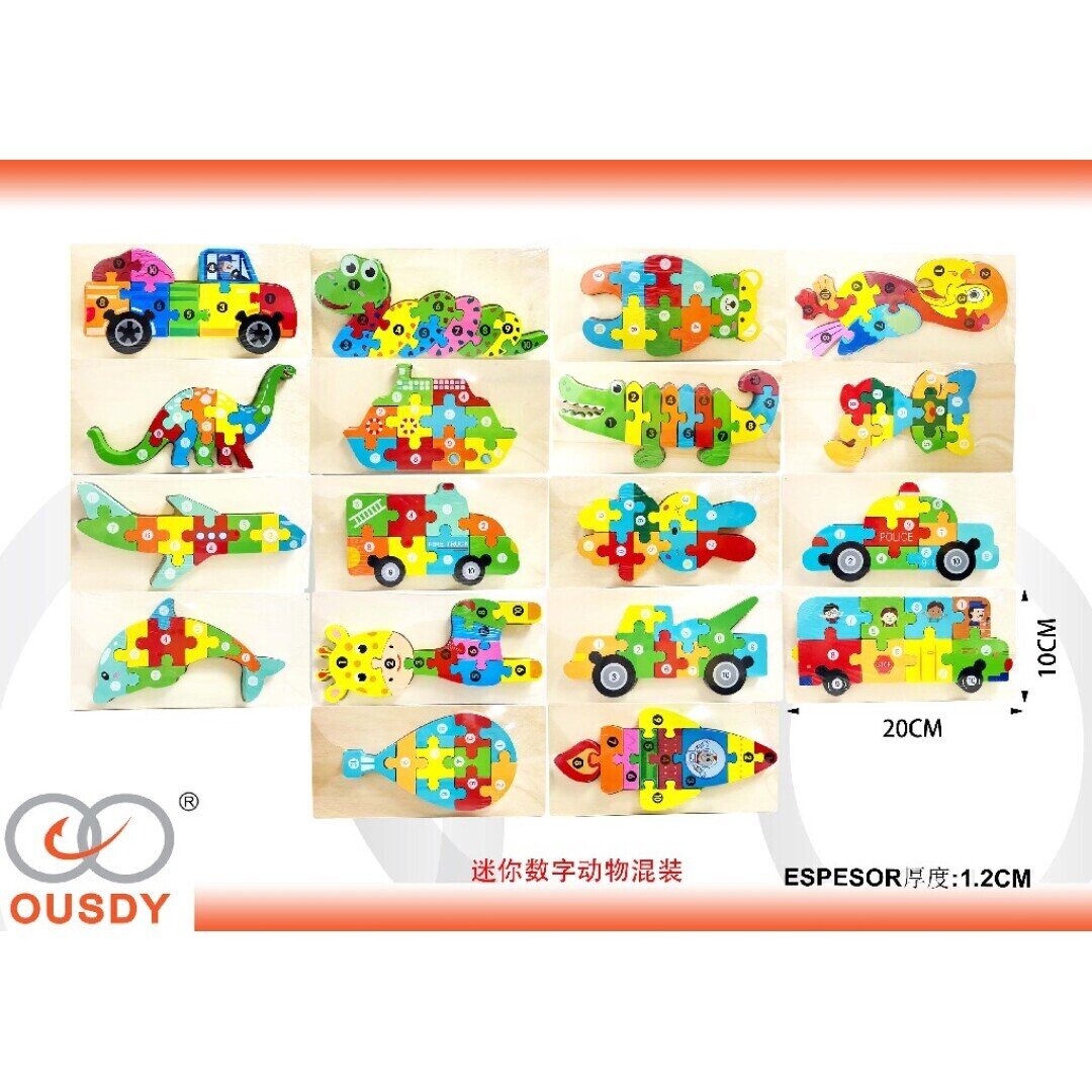 PUZZLE ANIMALES CON NUMERO DE MADERA