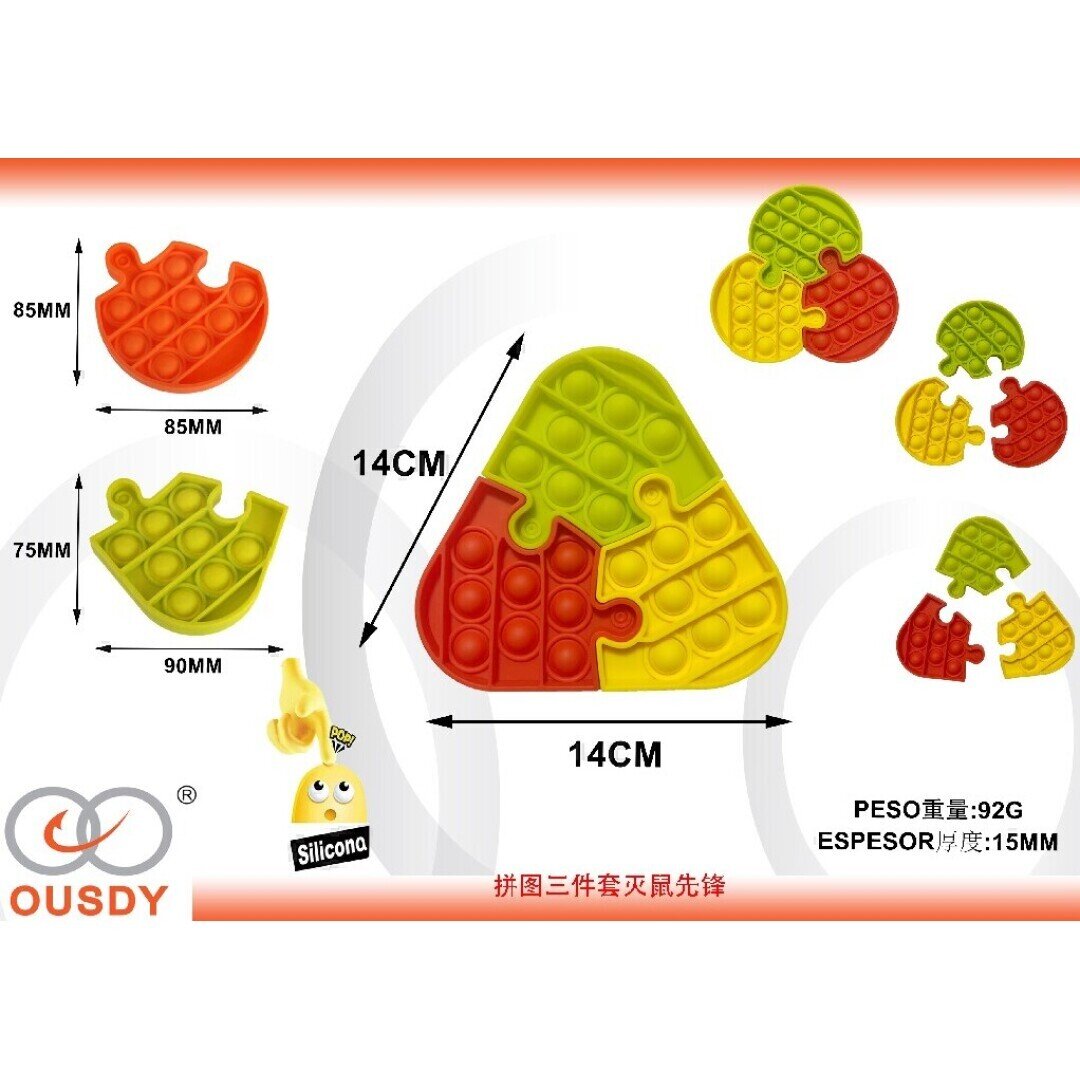 PUSH POP SILICONA PUZZLE 3 PIEZAS ANTIESTRES