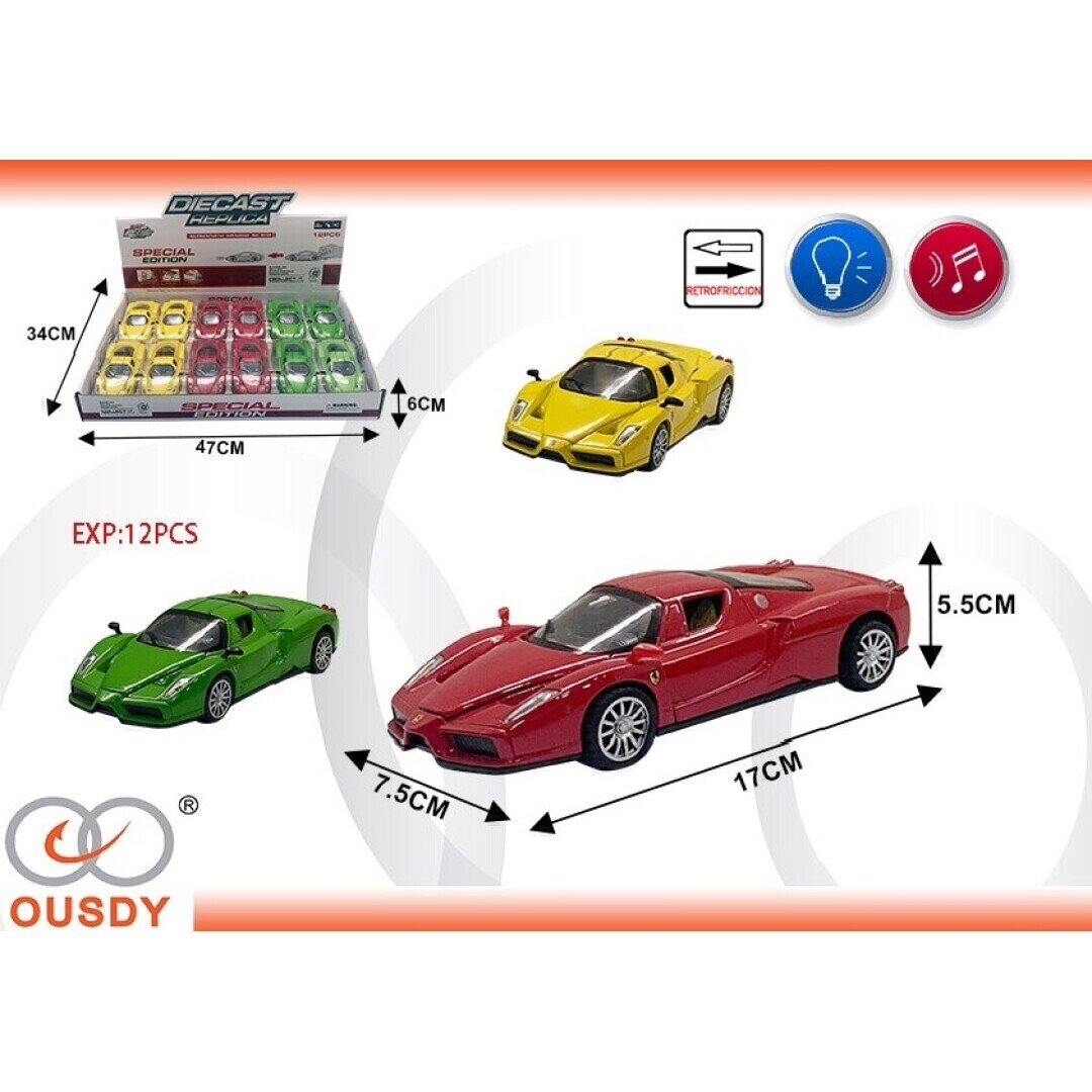 COCHE DEPORTIVO METALICO CON MUSICA Y LUCES EXP:12PCS