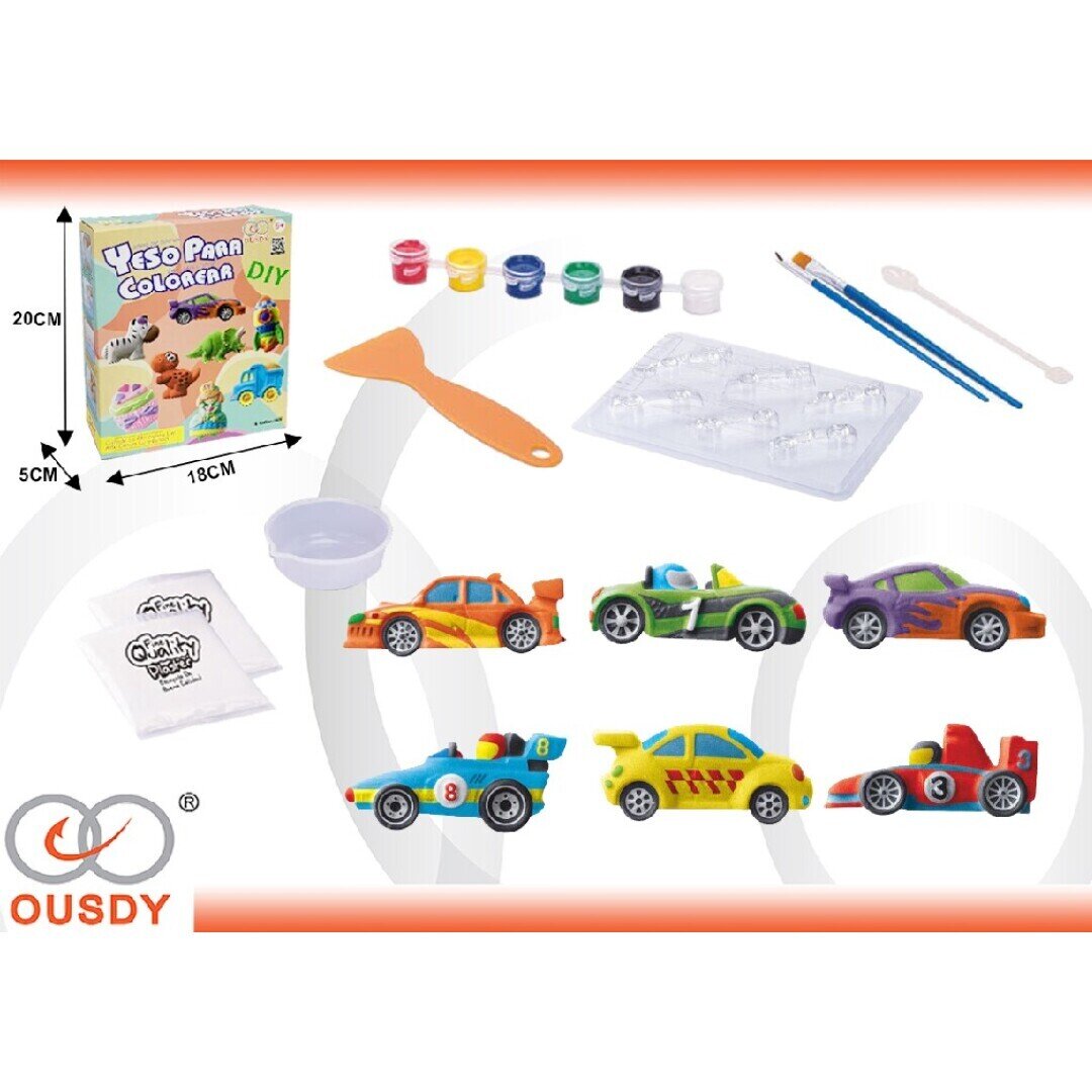 CAJA COCHES YESO DIY PARA PINTAR