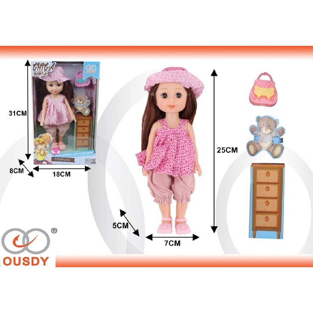 CAJA MUNECA SILICONA CON VESTIDO Y GORRO