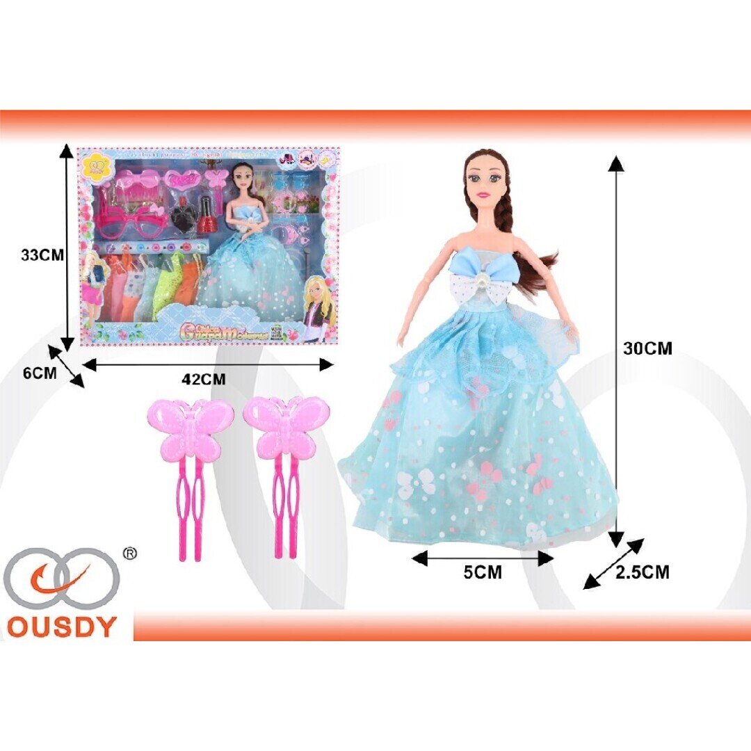 MUNECA CON 6 VESTIDOS Y ACCESORIOS