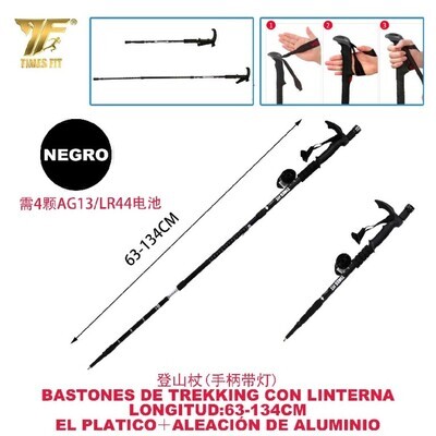 BASTONES DE TREKKING NEGRO 63-134CM CON LINTERNA