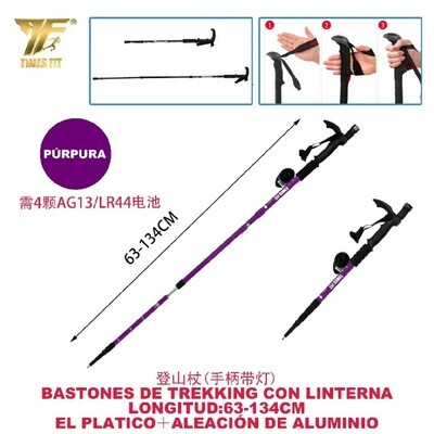 BASTONES DE TREKKING PURPURA 63-134CM CON LINTERNA