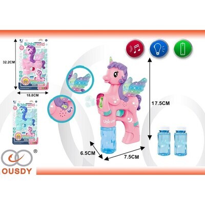 PISTOLA DE BURBUJAS FORMA UNICORNIO CON MUSICA Y LUCES