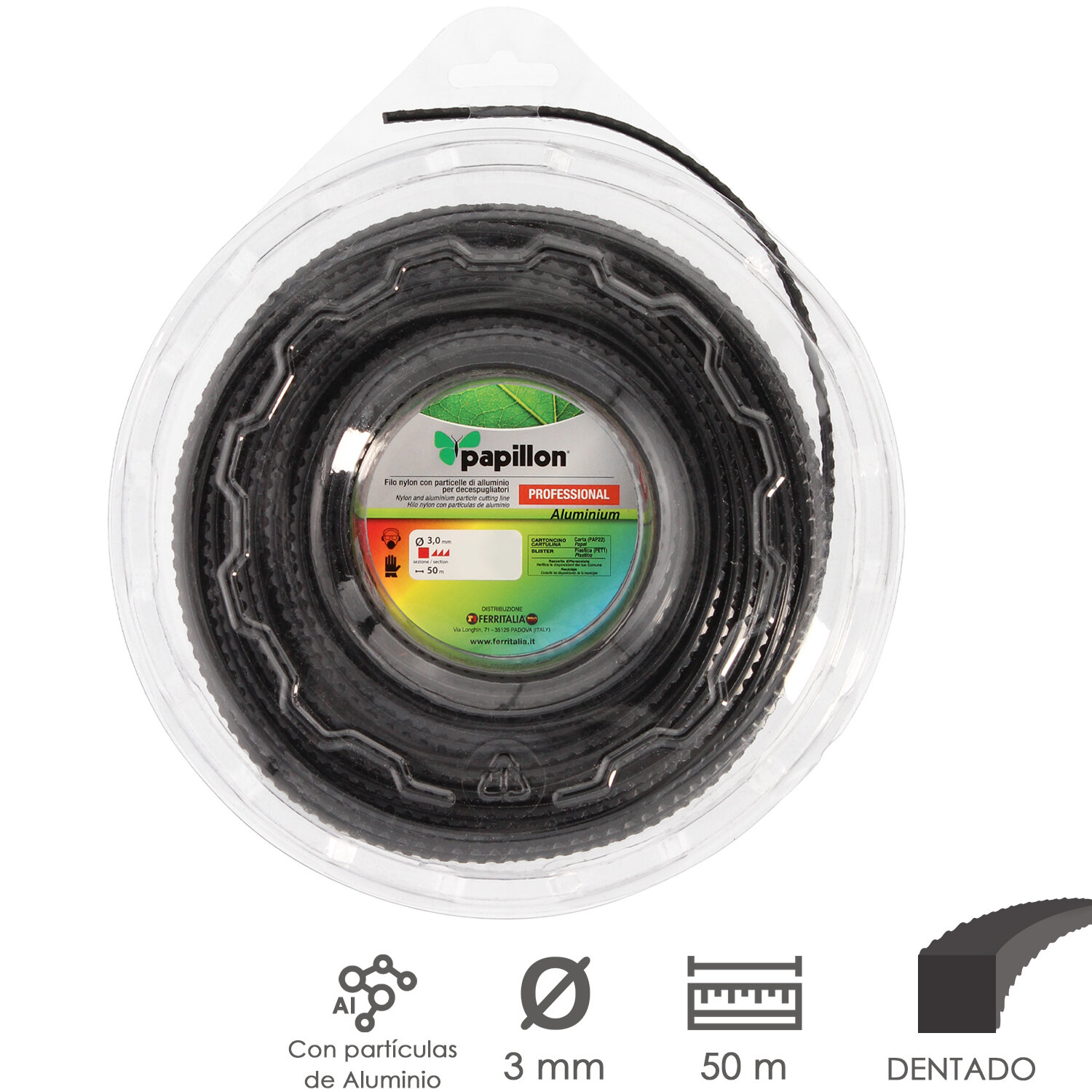 Hilo Nylon Desbrozadoras Cuadrado Dentado Profesional Ø 3,0 mm Rollo 50 metros. Hilo Nylon Corte Desbrozadores Hierba.