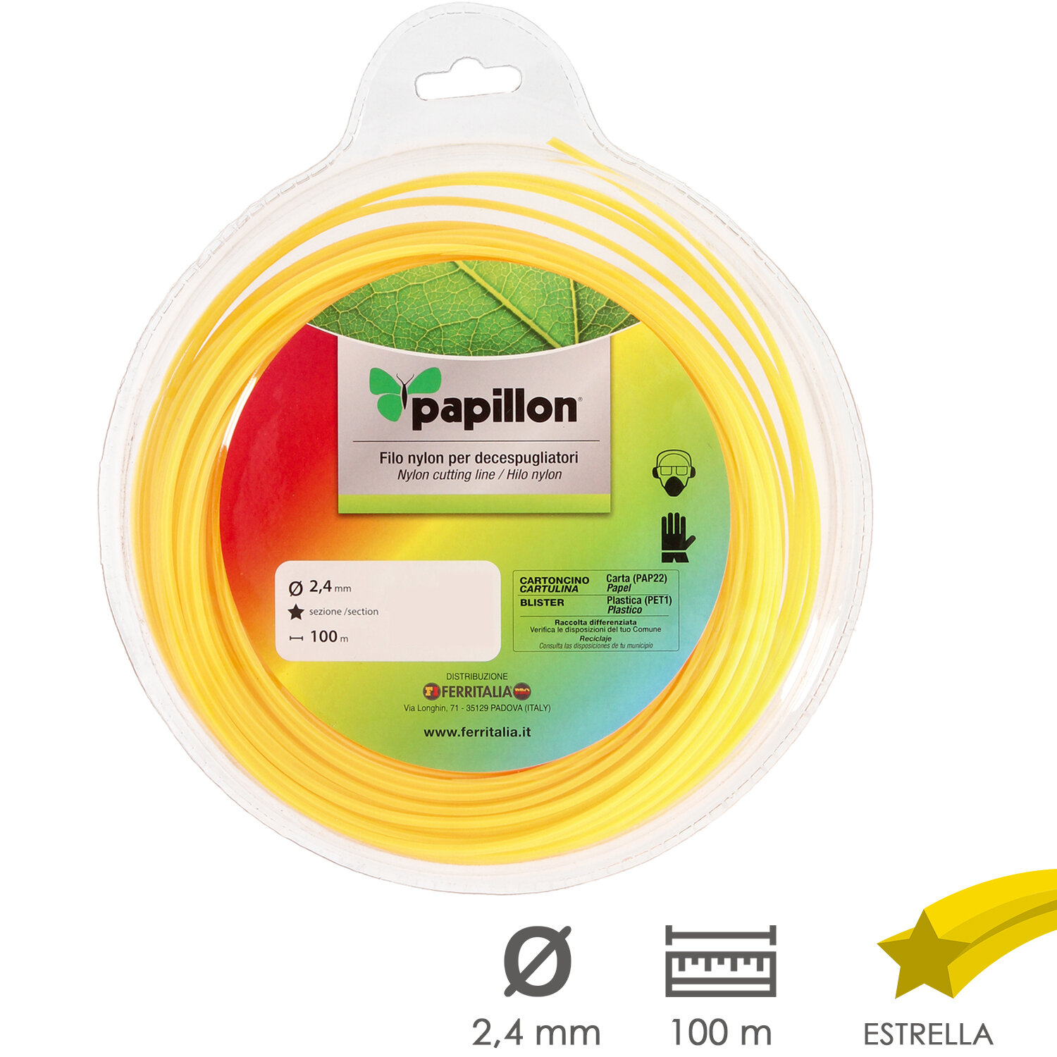 Hilo Nylon Desbrozadoras Estrella Ø 2,4 mm Rollo 100 metros. Hilo Nylon Corte Desbrozadores Hierba, Jardin, Maleza