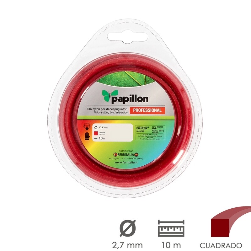 Hilo Nylon Desbrozadoras Cuadrado Profesional Ø 2,7 mm Rollo 10 metros. Hilo Nylon Corte Desbrozadores Hierba, Jardín, Maleza