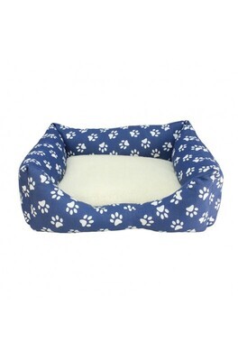 CAMA CUADRADA HUELLAS AZULES 60x55x18cm.