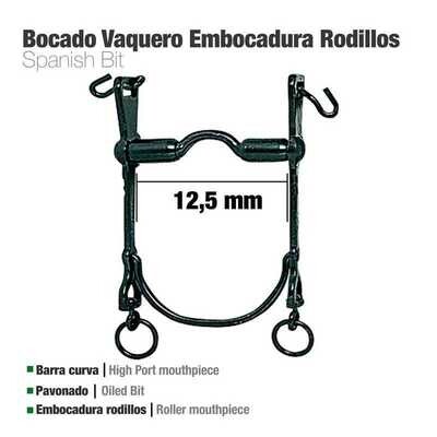 BOCADO VAQUERO B/CURVA EMBOCADURA RODILLOS 12.5cm