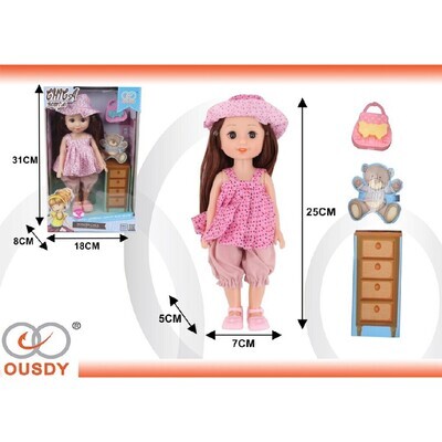 CAJA MUNECA SILICONA CON VESTIDO Y GORRO