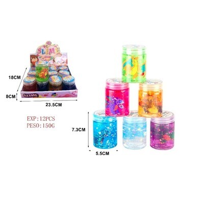 SLIME 150G CON DINOSAURIO Y BRILLO EXP:12PCS