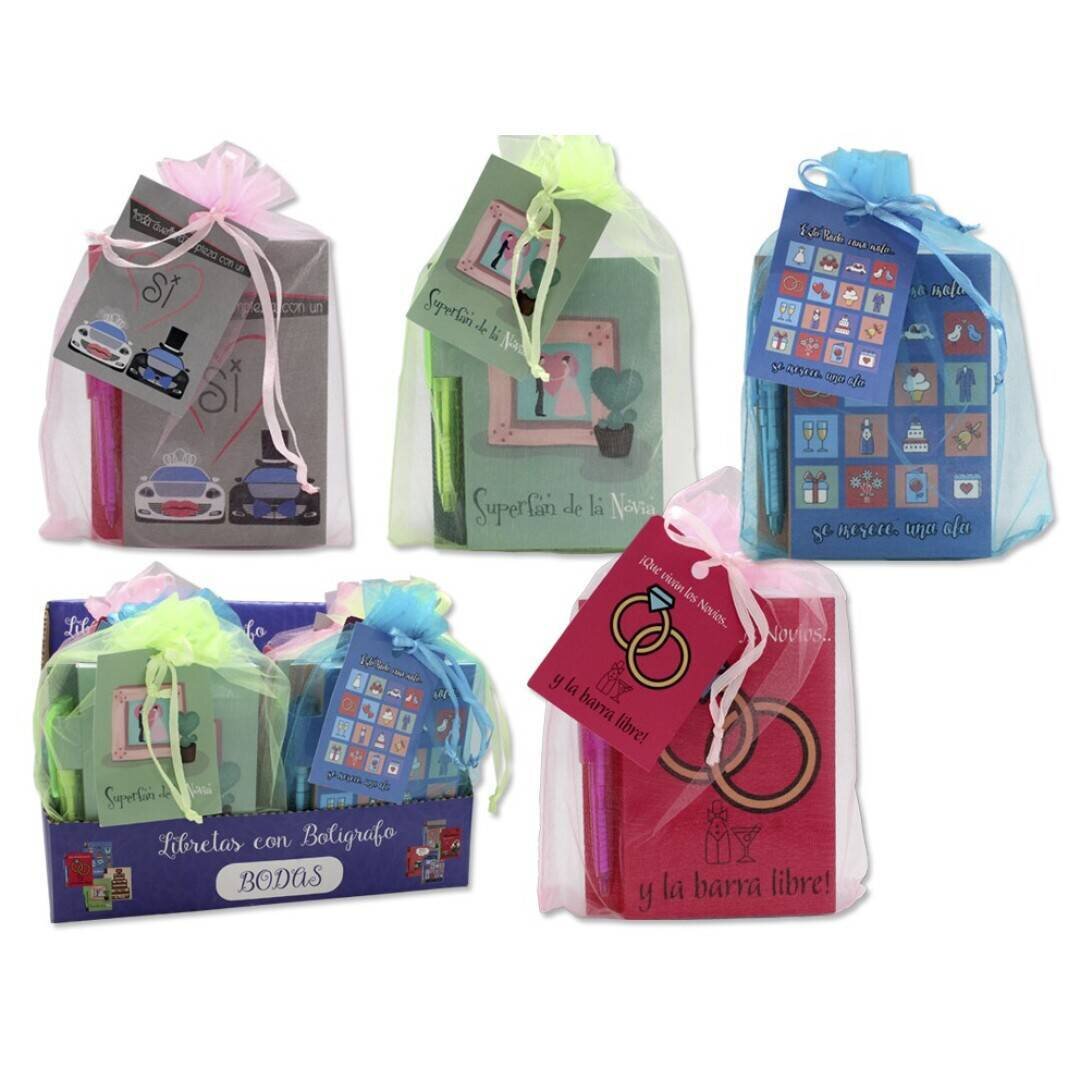 LIBRETA BODAS CON BOLÍGRAFO EN BOLSITA ORGANZA