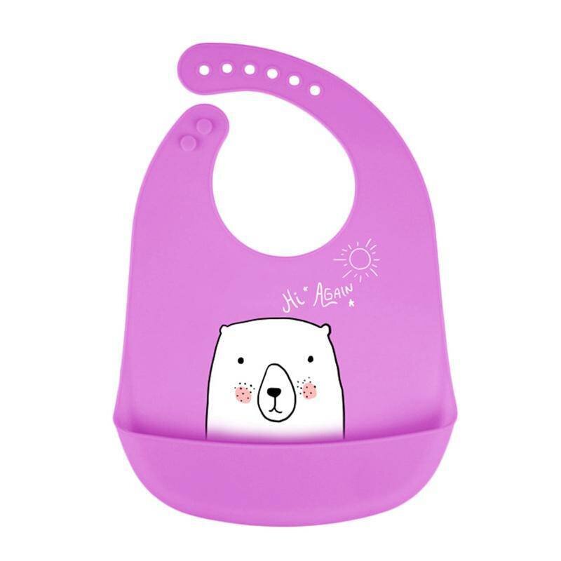 BABERO SILICONA BEBÉ LAVABLE OSO LILA