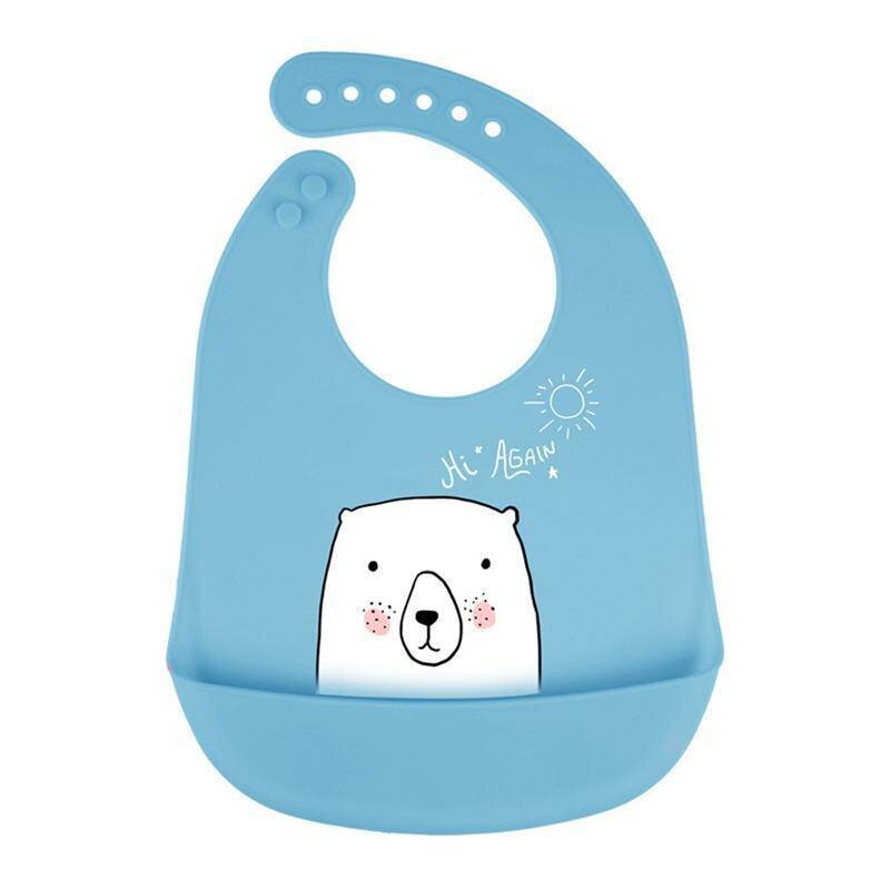 BABERO SILICONA BEBÉ LAVABLE OSO AZUL