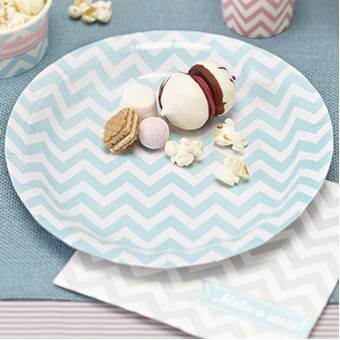 LOTE DE 8 PLATOS DE CARTÓN ZIGZAG AZUL