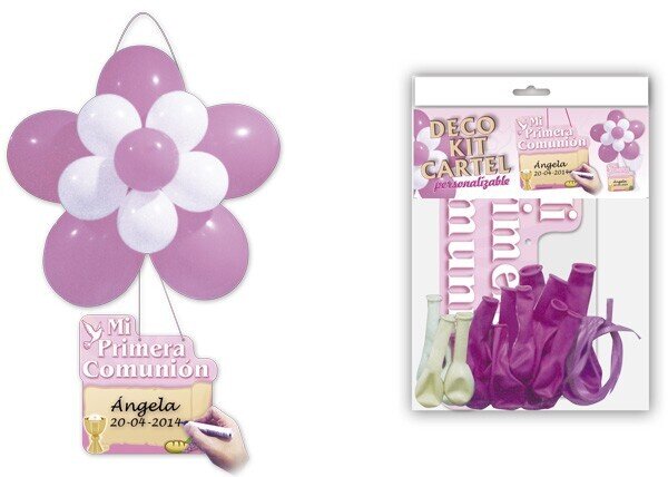 DECO KIT FLOR + CARTEL "COMUNIÓN" ROSA
