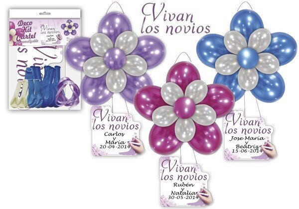 DECO KIT GLOBOS + CARTEL "VIVAN LOS NOVIOS"