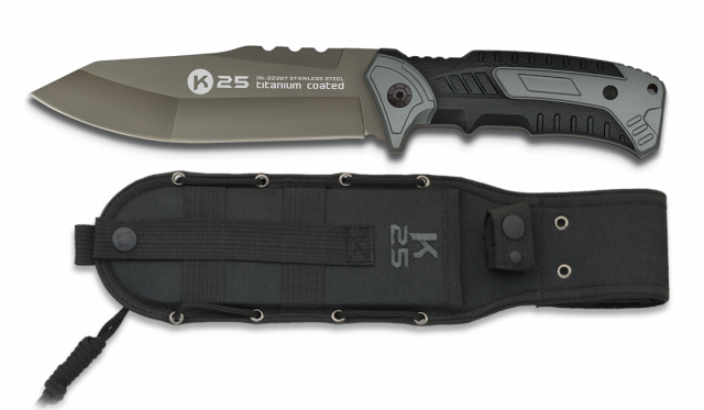 Cuchillo K25 Gris y Negro. Hoja  14 cm