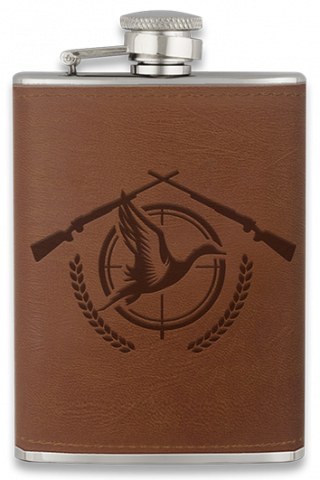 Set Petaca Inox- Piel  8 OZ  + vasos