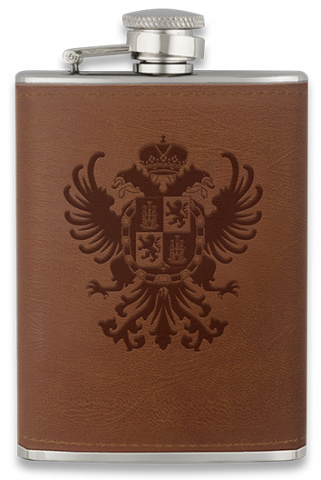 Set Petaca Inox- Piel  8 OZ  + vasos