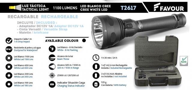 Linterna FAVOUR Recargable 1000 lumens