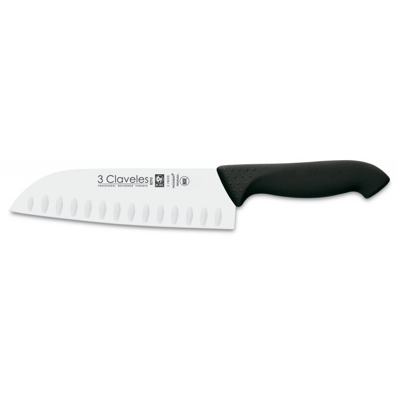 CUCHILLO SANTOKU ALVEOLADO PROFLEX NEGRO 18 cm - 7 pulg D 3C