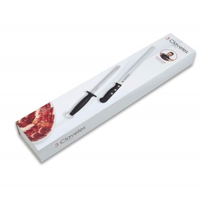SET CUCHILLO JAMONERO ALVEOLADO POM 29 cm y CHAIRA 3C