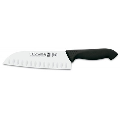 CUCHILLO SANTOKU ALVEOLADO PROFLEX NEGRO 18 cm - 7 pulg D 3C