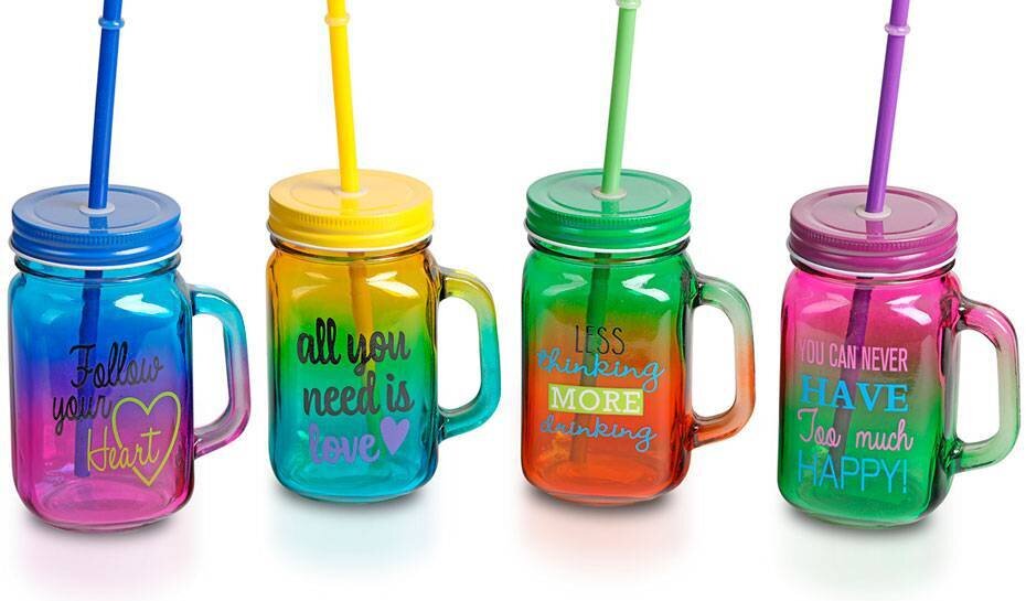 JARRA DE CRISTAL CON CA�A MULTICOLOR ALL YOU NEED