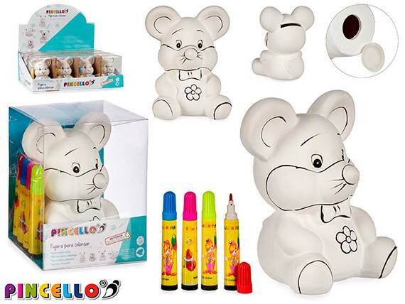 HUCHA RAT�N CER��MICA COLOREAR CON 4 ROTULADORES