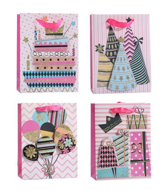 BOLSA DE PAPEL CUMPLEA�OS PURPURINA