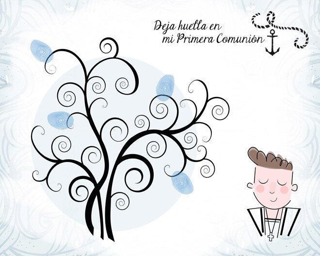 LIENZO ��RBOLES DE HUELLAS PARA COMUNIONES NI�O