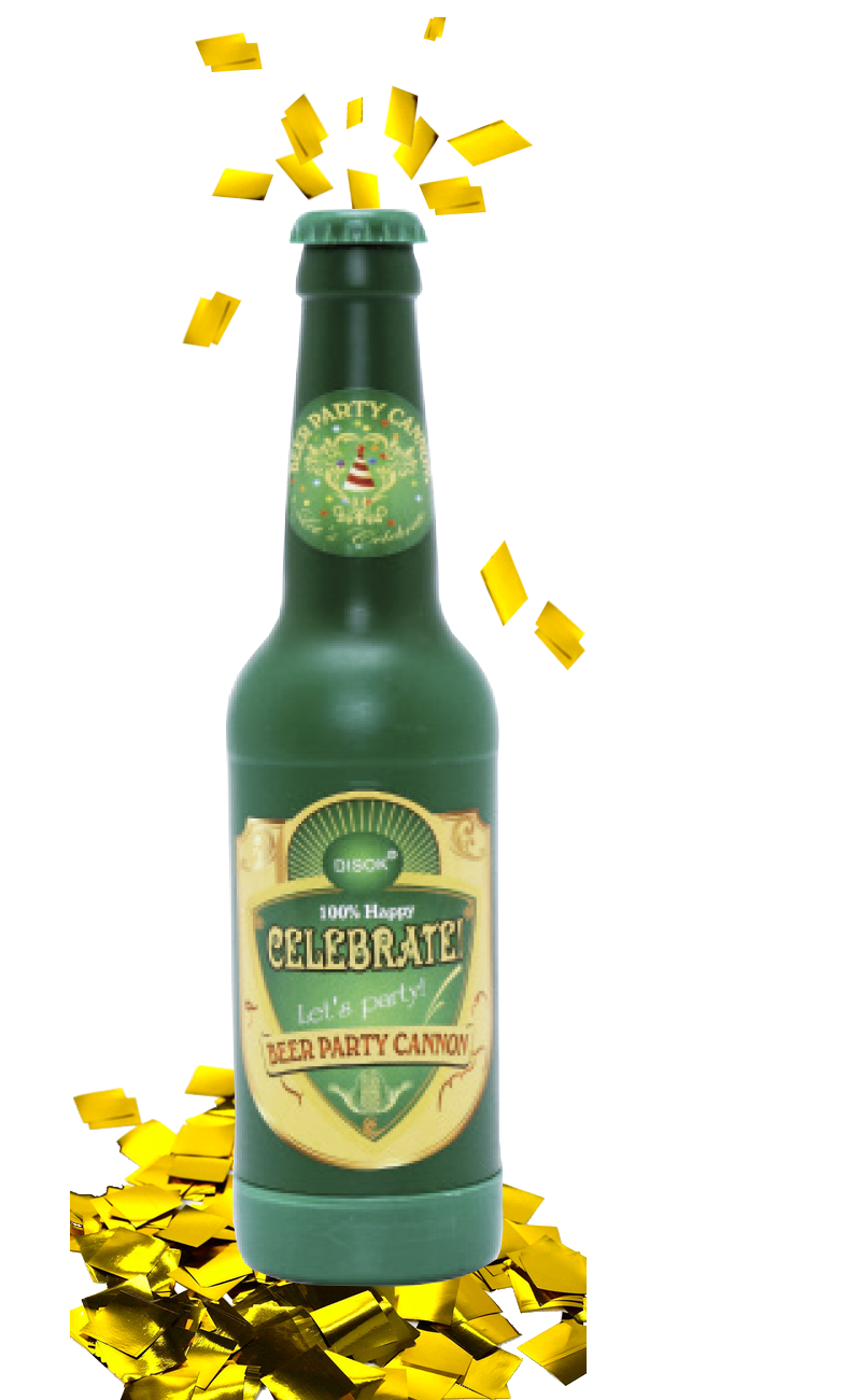 CAJ�N CONFETIS DORADO EN FORMA BOTELLA CERVEZA