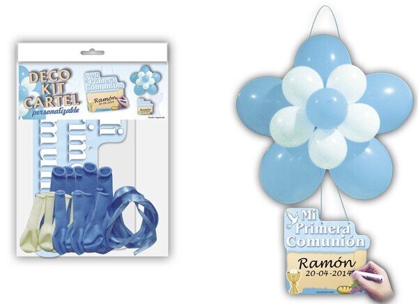DECO KIT FLOR + CARTEL COMUNI�N AZUL