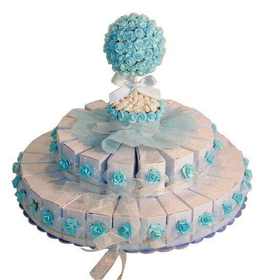 2X1 EXPOSITOR DECORADO CELESTE + 45 CAJITAS CONO