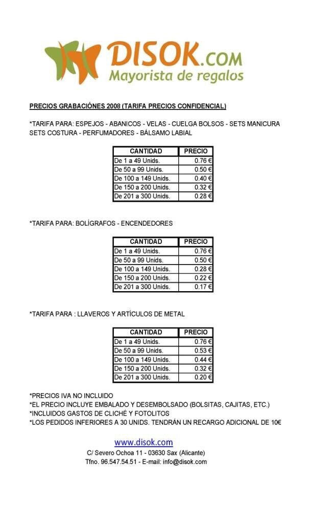 LISTA DE PRECIOS DE GRABACION
