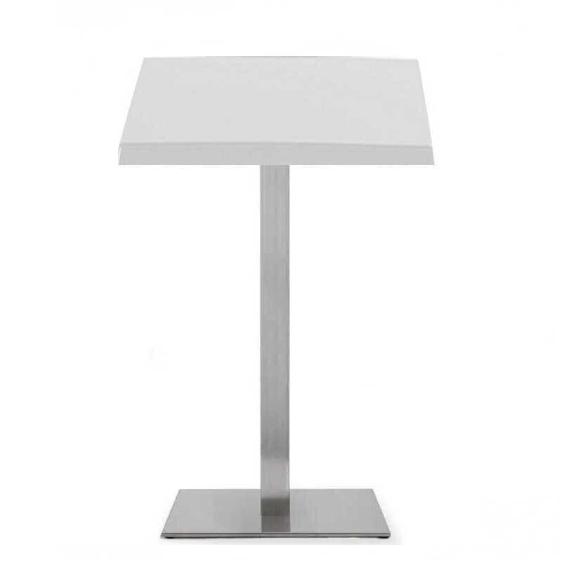 Mesa RHIN, alta, acero inoxidable, base de 110 cms y tapa 80 x 80 cms. Color a elegir, Tableros de 80x80 cms: WERZALIT SM - M�RMOL DE GENES 121