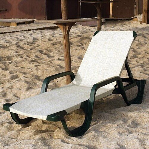 Tumbona COSTASOL, apilable, polipropileno verde, tejido textilene beige