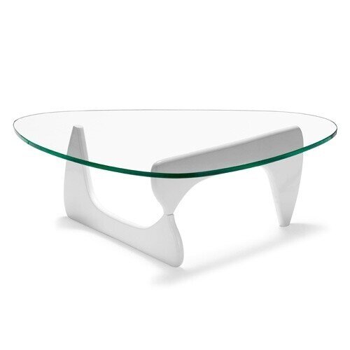 Mesa NOG, baja, lacada blanca, tapa de cristal 15 mm. 125x90 cms