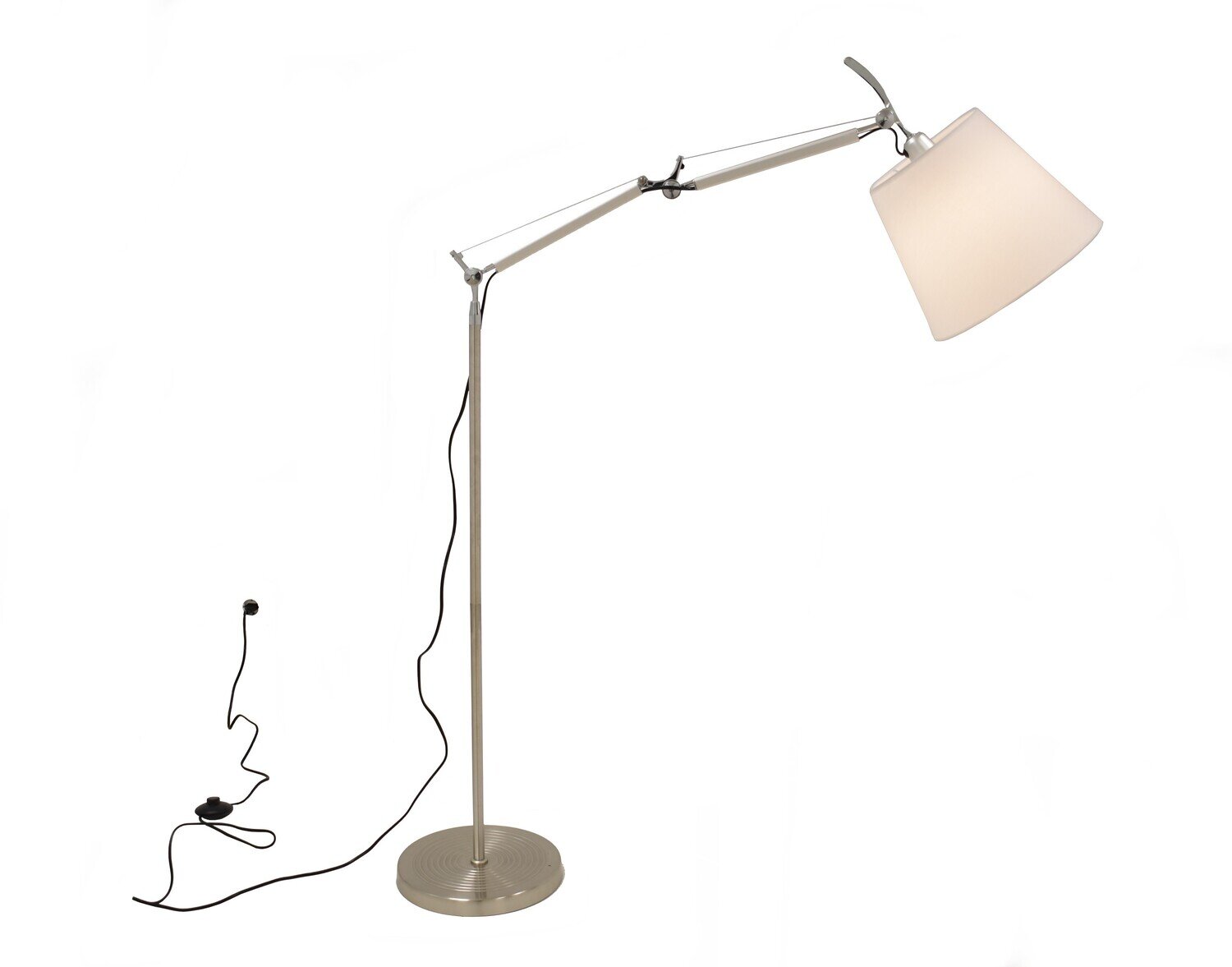 L�mpara GEMINIS, pie de sal�n, plateada, pantalla blanco crudo