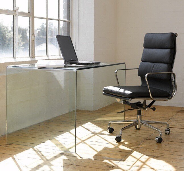 Mesa APOLO, cristal curvado transparente, 125 x 70 cms