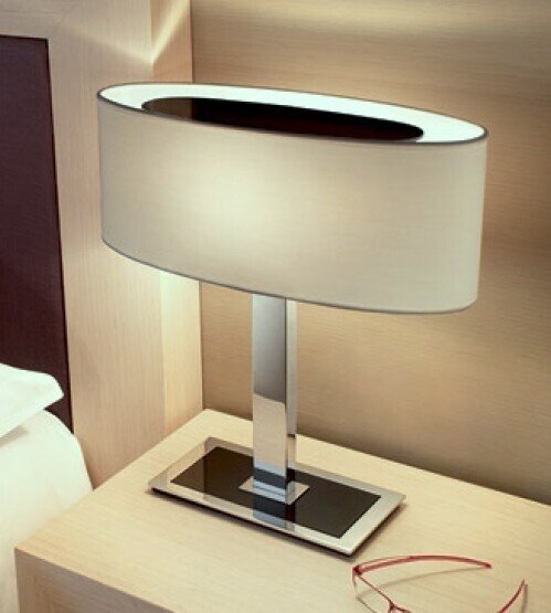 L�mpara CERES, sobremesa, cromada, pantalla blanco