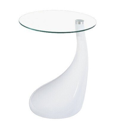 Mesa PEAR NEW, baja, blanca, cristal, 50 cms de di�metro