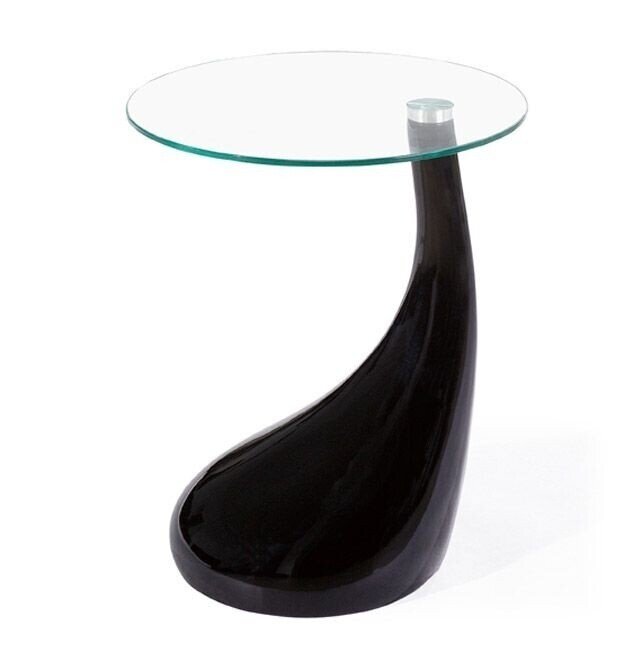 Mesa PEAR NEW, baja, negra, cristal, 50 cms de di�metro