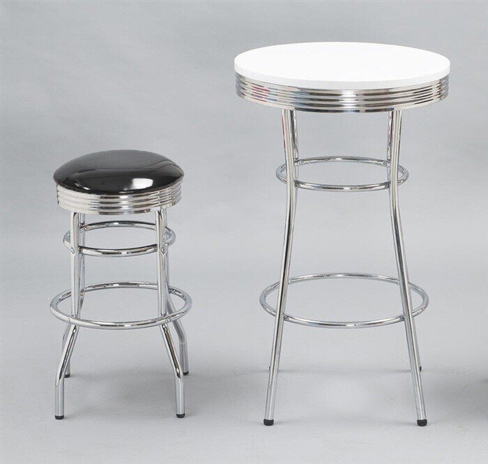 Taburete CHIC, cromado, similpiel negra