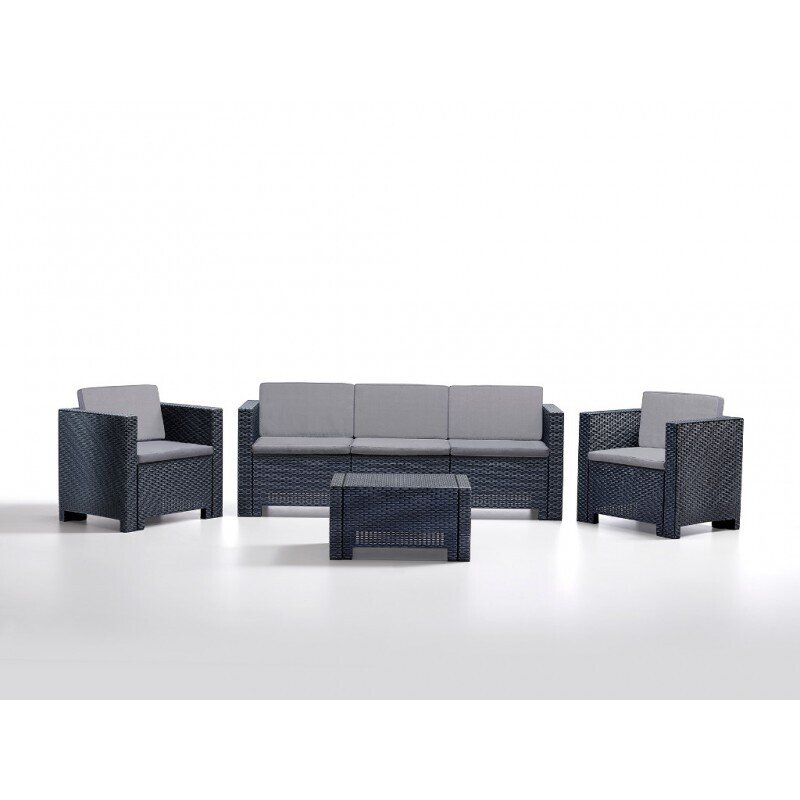 Conjunto ACACIA, 2 sillones,1 Sof� de 3 plazas y mesa baja, polirat�n antracita, coj�n gris